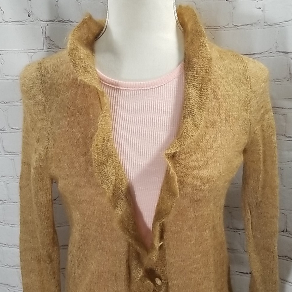 J. Crew Brown Mohair Ruffle Cardigan